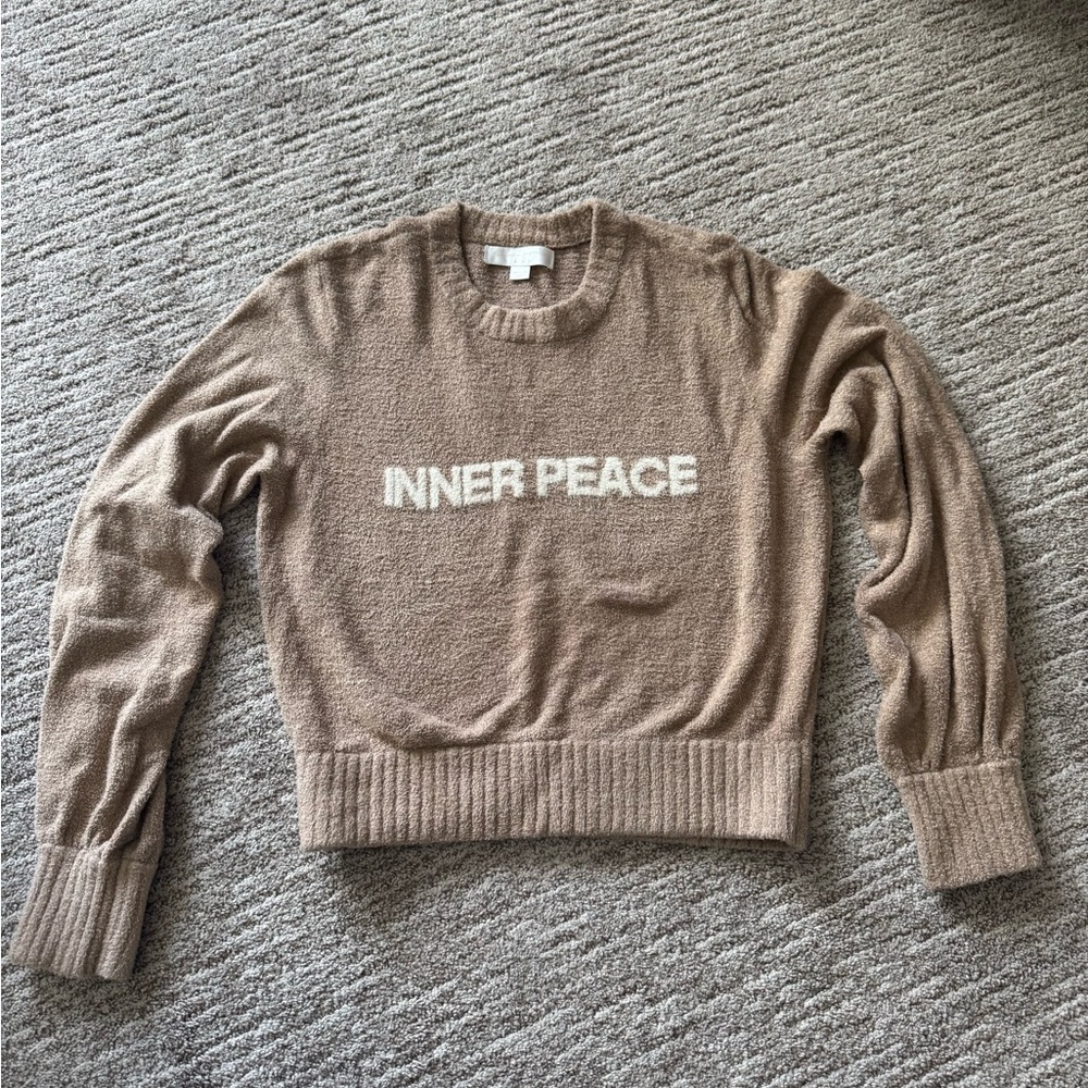 Spiritual Gangster Tan Crew Neck Sweater with Inner Peace Design